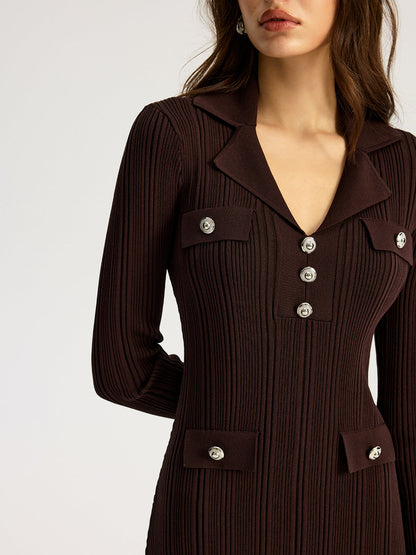 Yaka Metal Detaylı Örme Uzun Elbise