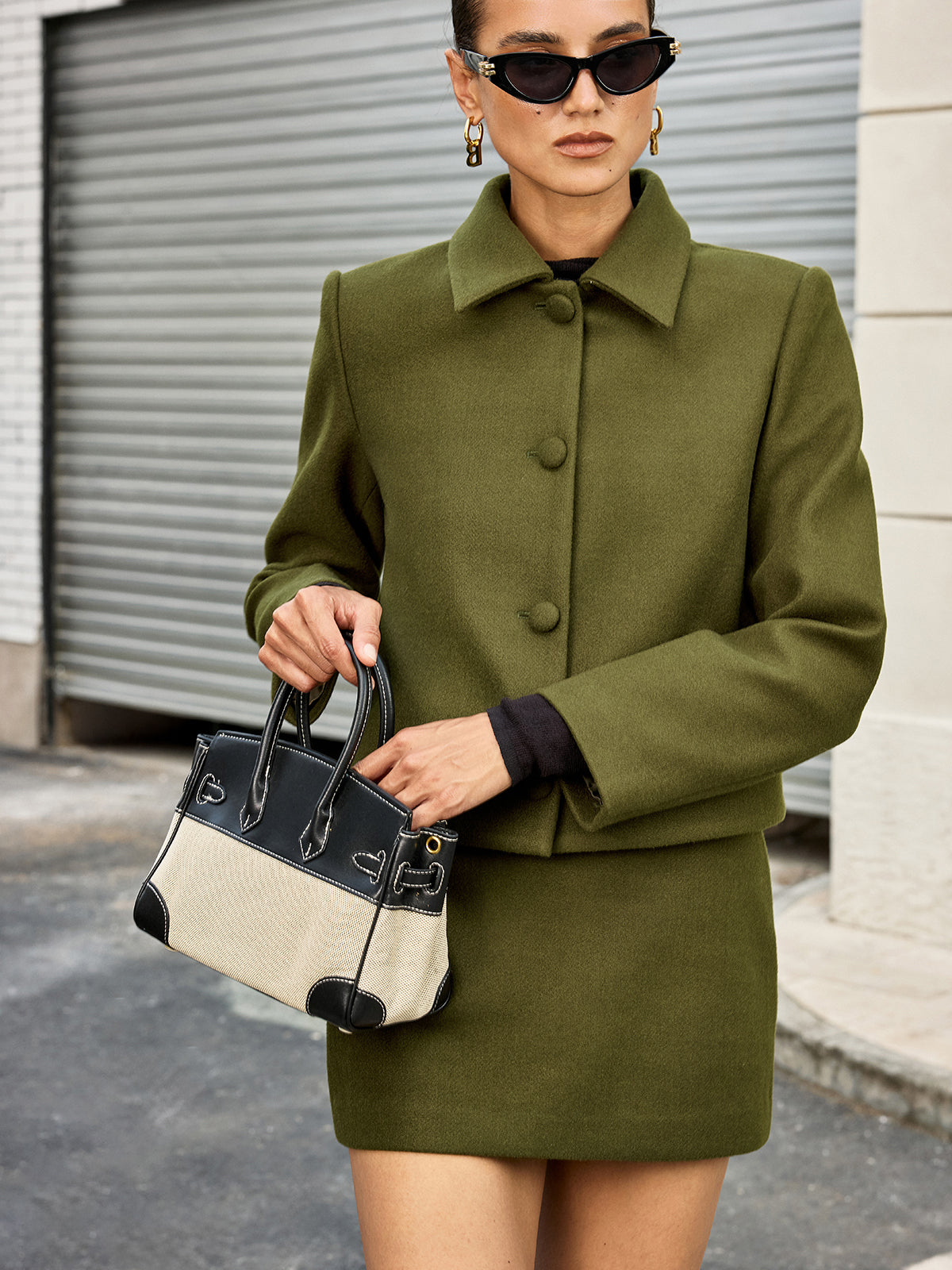 Yakalı Düğmeli Ön Ceket