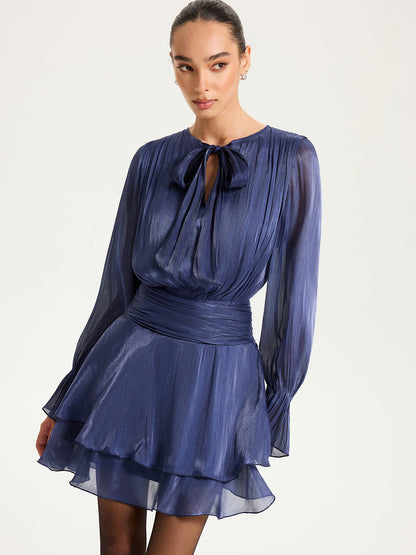 Büzgülü Bel Volanlı Mini Elbise