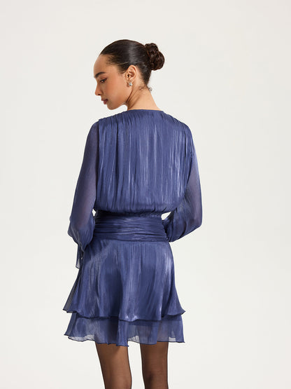 Büzgülü Bel Volanlı Mini Elbise