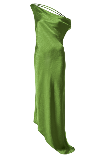 Yvette Slip Uzun Elbise Asimetrik Etek Ucu - Zümrüt