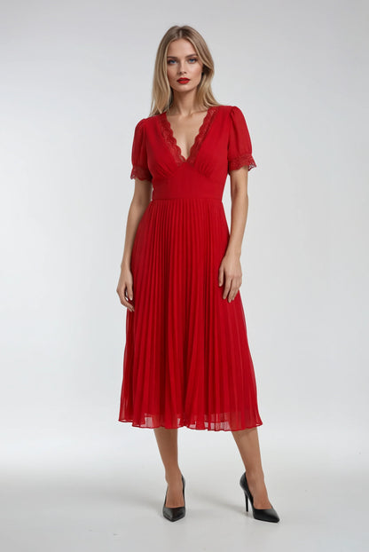 Şifon Mavi Kırmızı Elbise