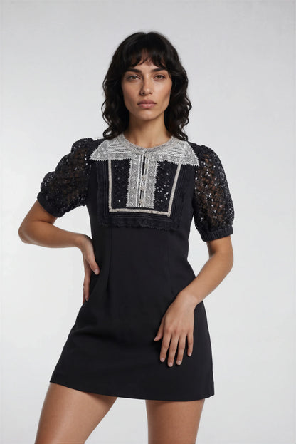 Ağır Dantel Örgü Siyah Mini Elbise