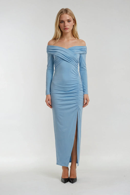 Buz Mavisi Uzun Elbise