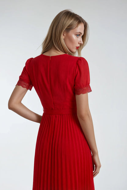 Şifon Mavi Kırmızı Elbise