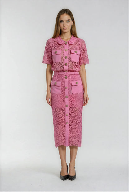 Dantel Süslemeli Pembe Etek