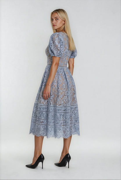 Kırmızı/Mavi Dantel Elbise