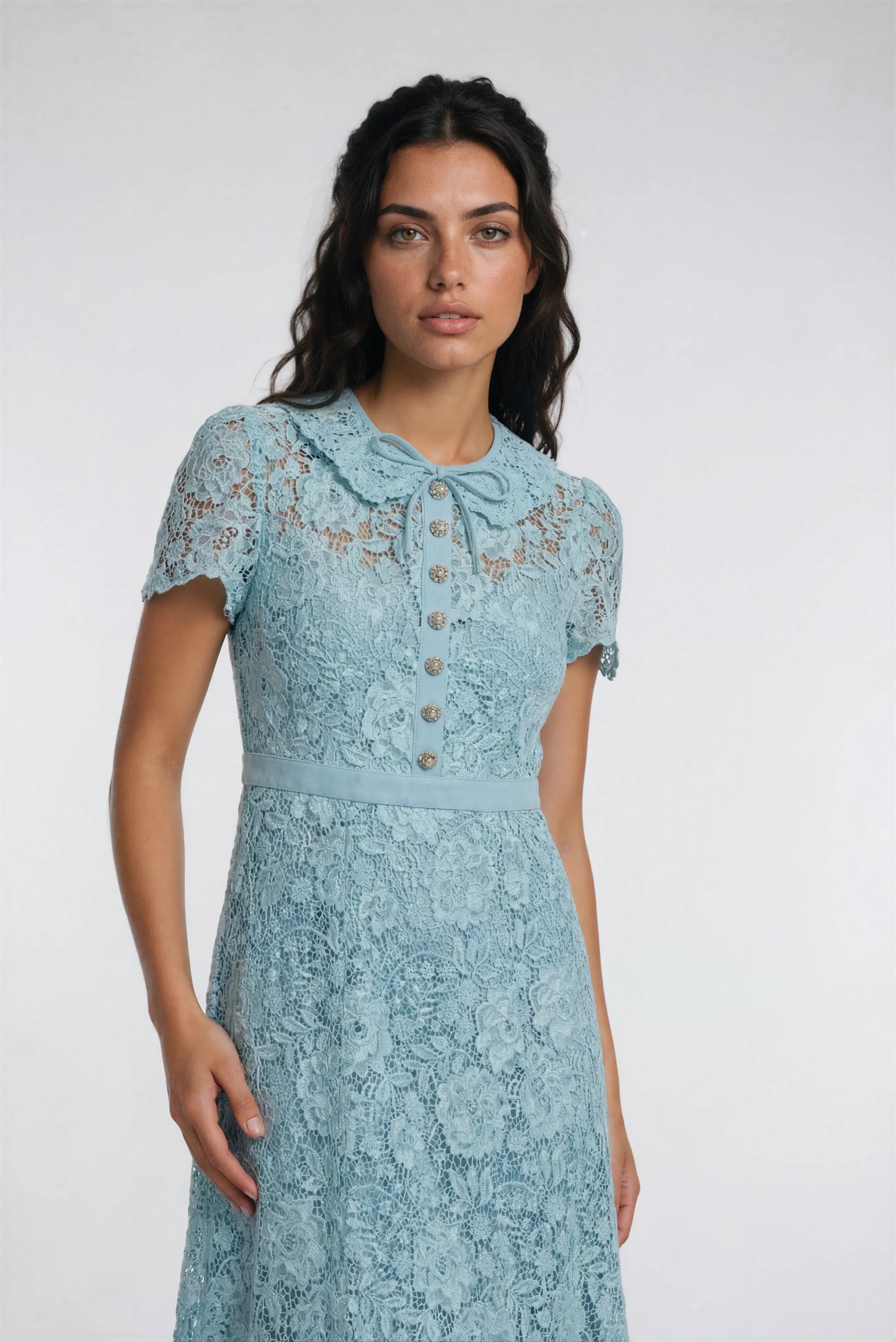 Özel Dantel Detaylı Açık Mavi Elbise