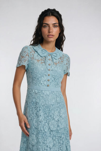 Özel Dantel Detaylı Açık Mavi Elbise