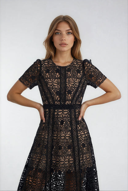 Siyah Tığ İşi Dantel Elbise