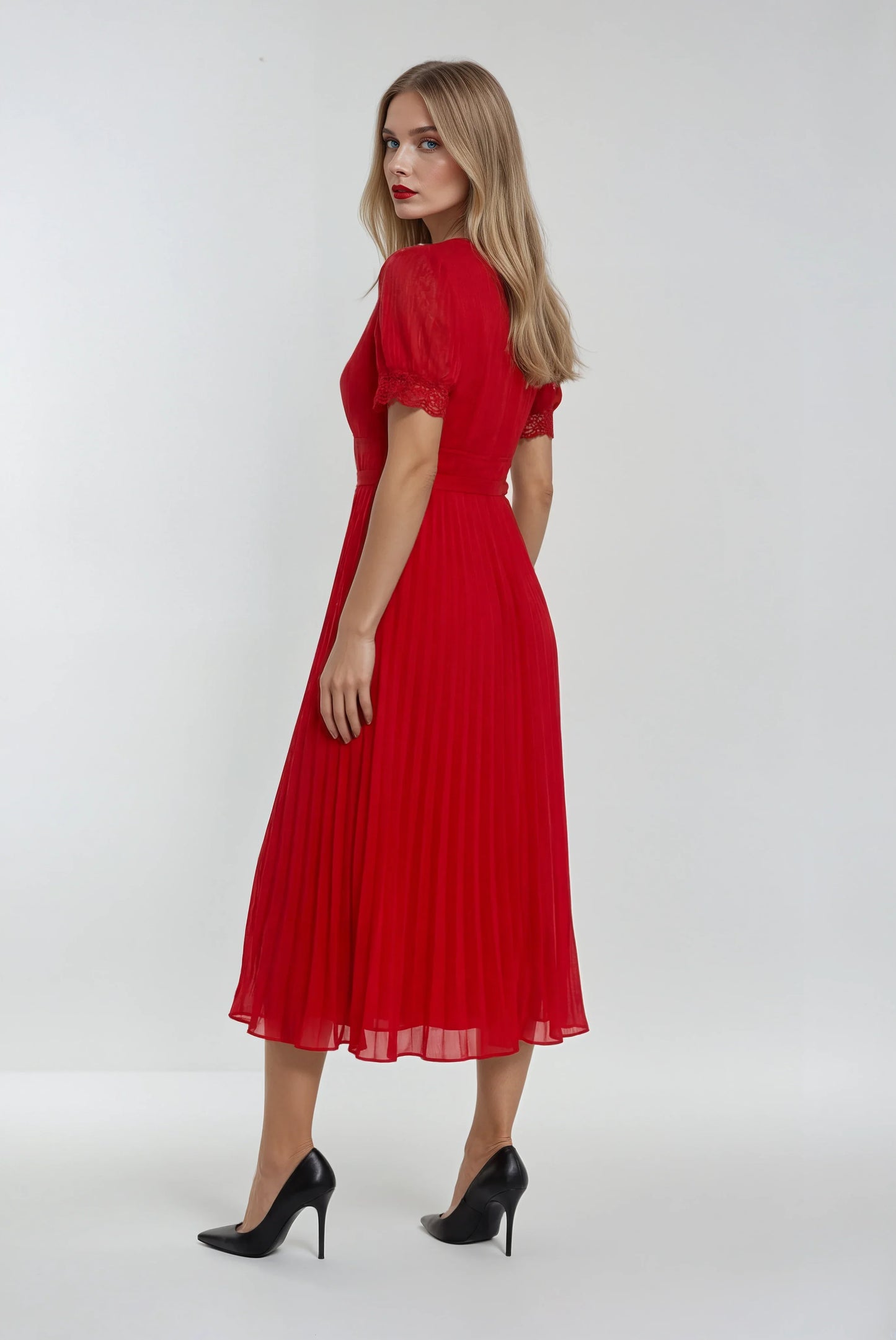 Şifon Mavi Kırmızı Elbise