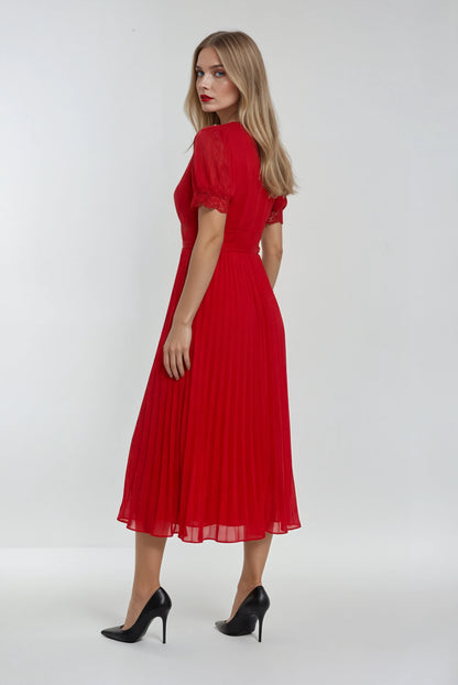 Şifon Mavi Kırmızı Elbise