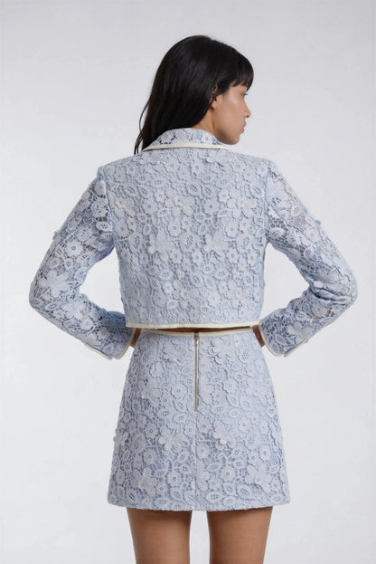 Delikli Dantel Mavi Etek