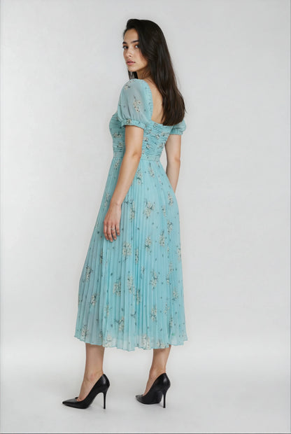 Yeşil Baskılı Şifon Elbise