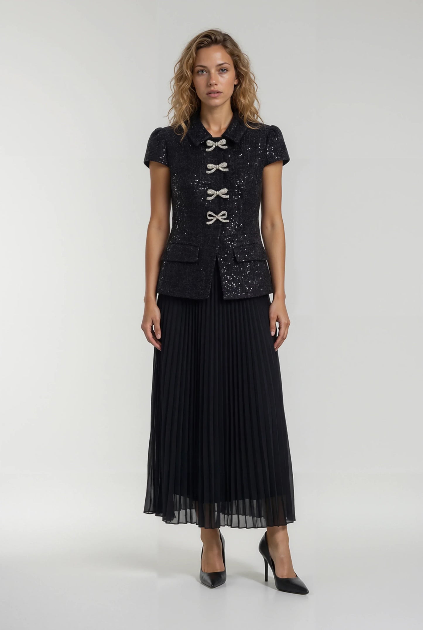 Payet ve Şifon Süslemeli Tüvit Elbise