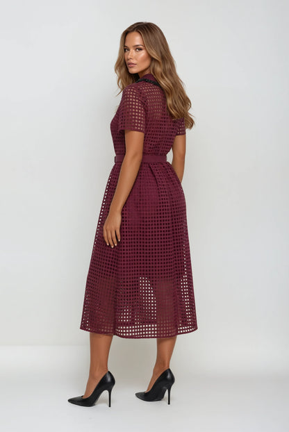 Şarap Kırmızısı Dantel Elbise