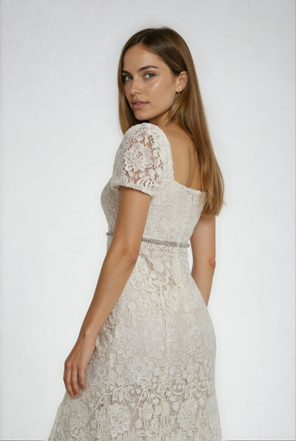 Dantel Süslemeli Uzun Elbise