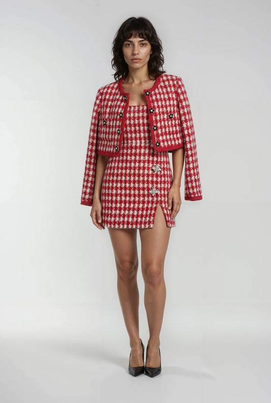 Kırmızı Kareli Kısa Ceket