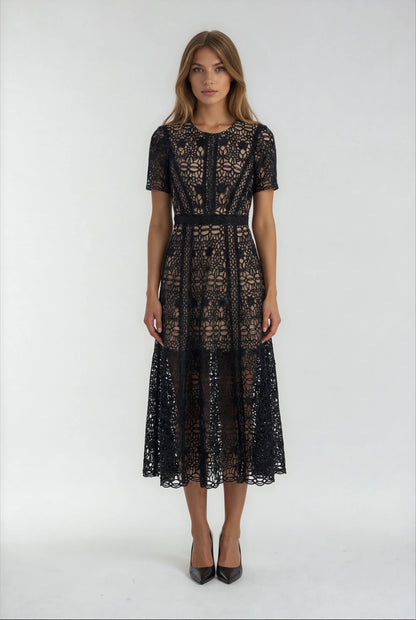 Siyah Tığ İşi Dantel Elbise