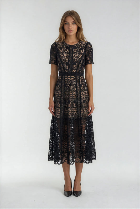 Siyah Tığ İşi Dantel Elbise