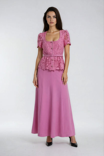 Dantel Süslemeli Uzun Elbise