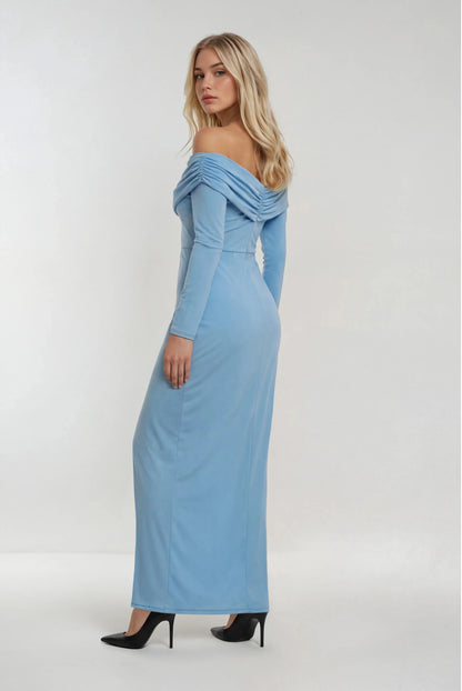 Buz Mavisi Uzun Elbise