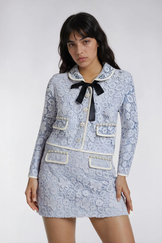 Delikli Dantel Mavi Etek