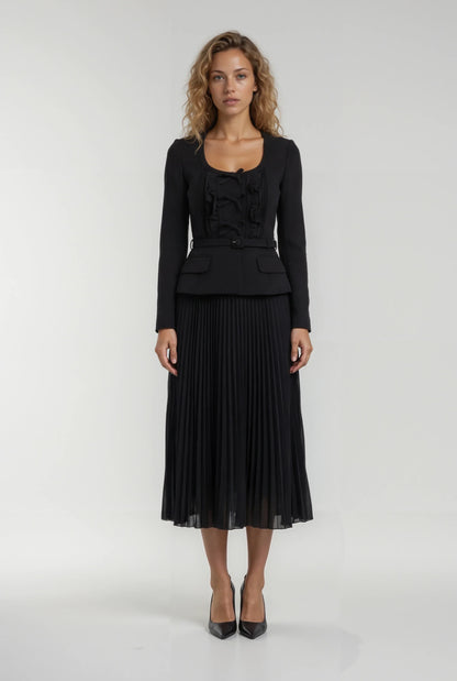 Siyah Pileli Uzun Elbise