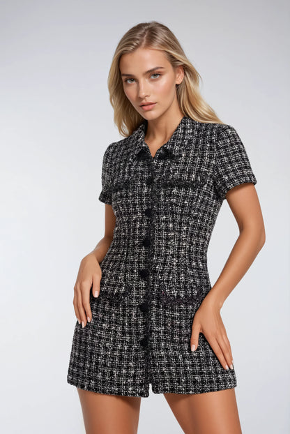 Gizli Düğmeli Tüvit Mini Elbise