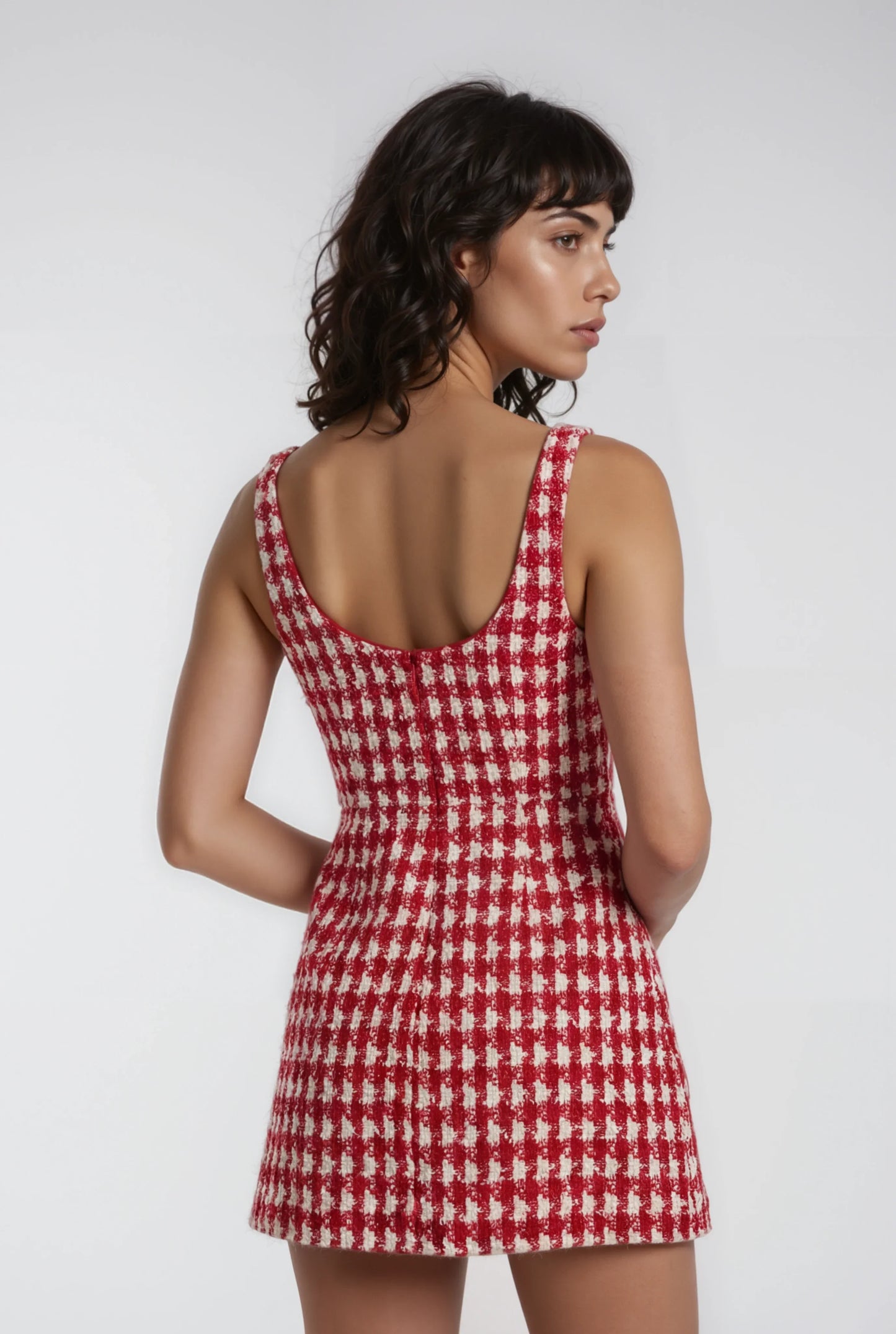 Kırmızı Kareli Mini Elbise