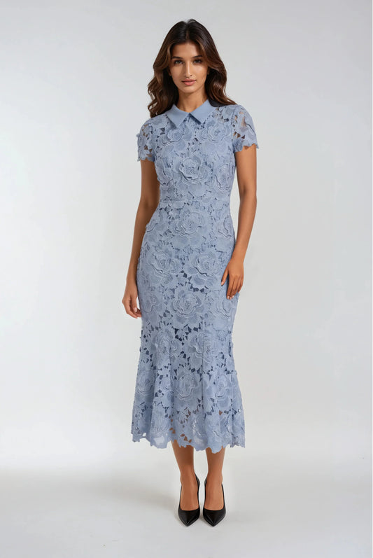 Mavi 3D Dantel Elbise