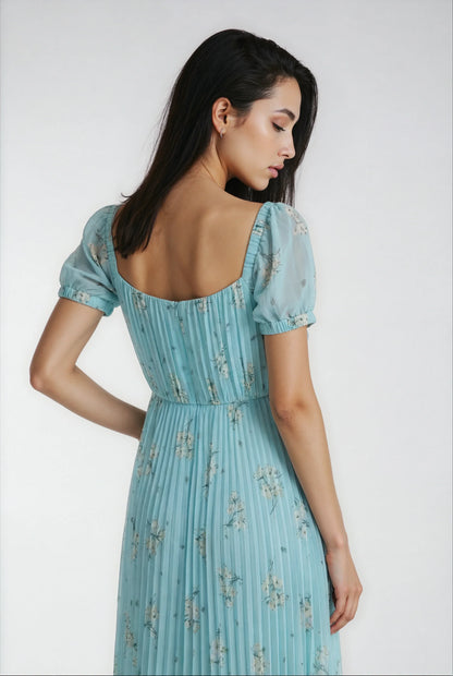 Yeşil Baskılı Şifon Elbise