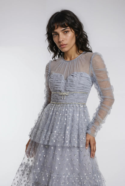 Gümüş Pul İşlemeli Elbise