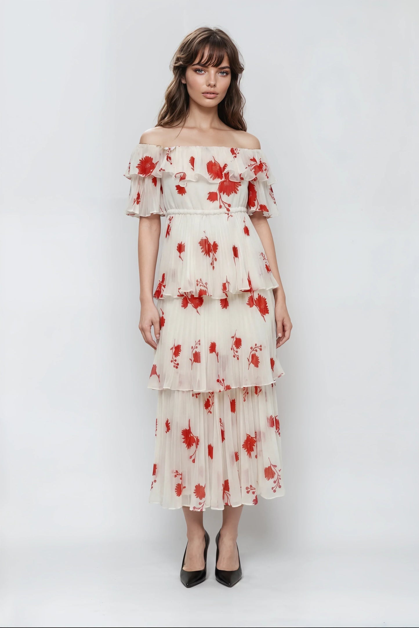 Baskılı Şifon Midi Elbise