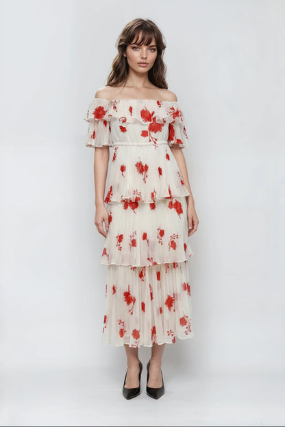 Baskılı Şifon Midi Elbise