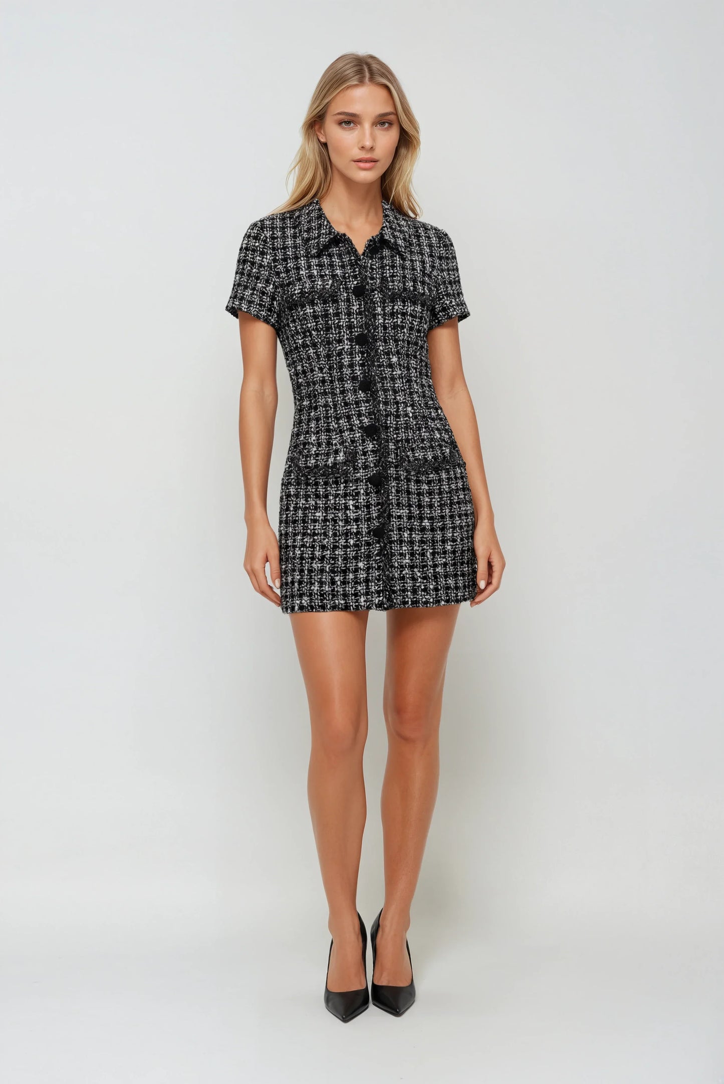 Gizli Düğmeli Tüvit Mini Elbise