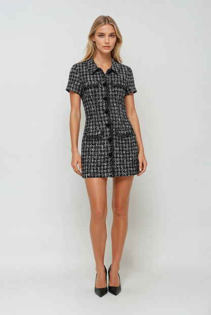 Gizli Düğmeli Tüvit Mini Elbise