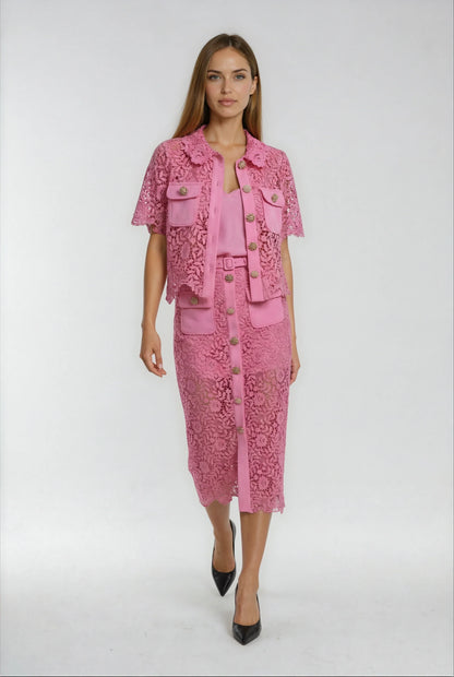 Dantel Süslemeli Pembe Etek