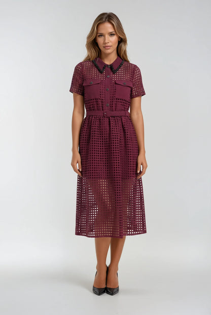 Şarap Kırmızısı Dantel Elbise