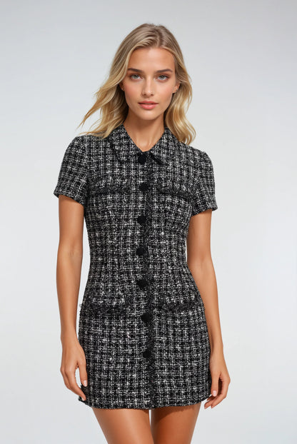 Gizli Düğmeli Tüvit Mini Elbise