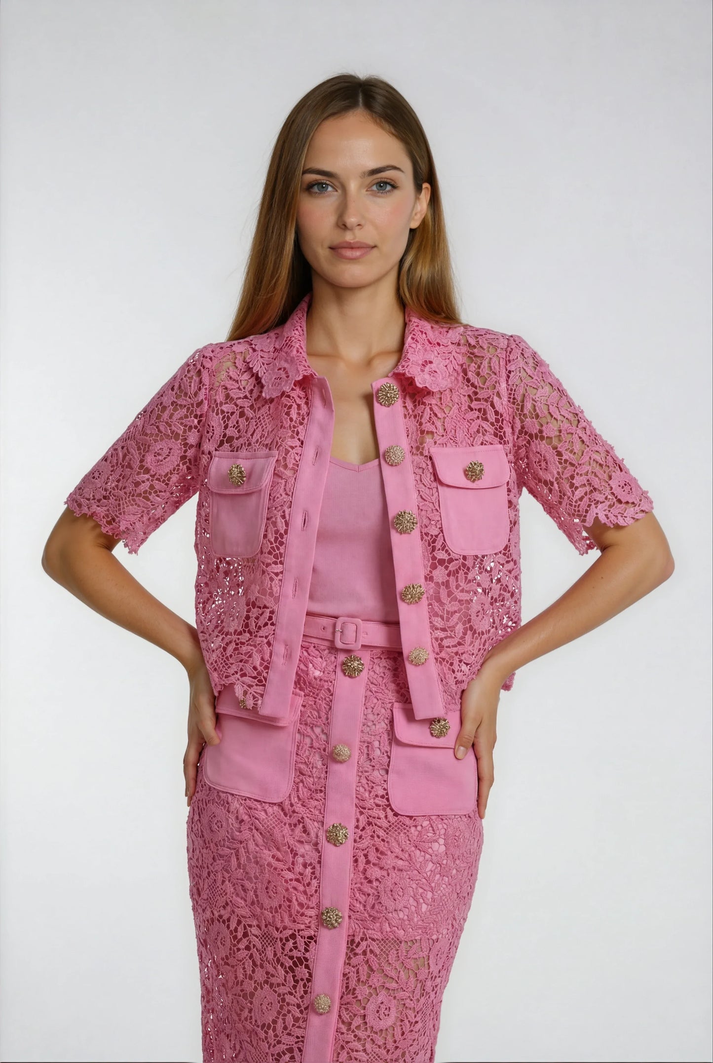 Dantel Süslemeli Pembe Etek