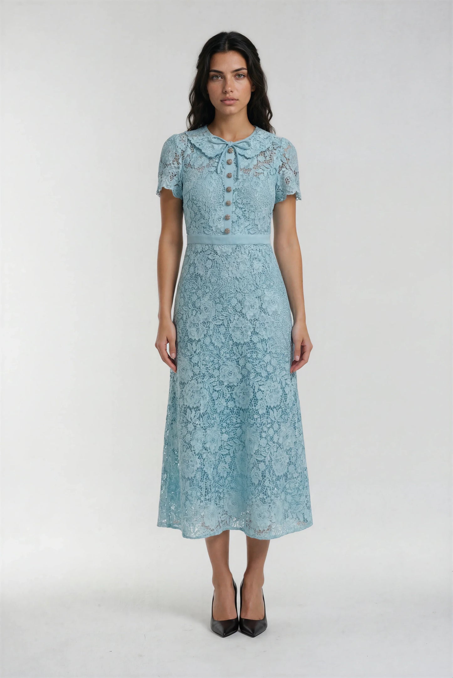 Özel Dantel Detaylı Açık Mavi Elbise
