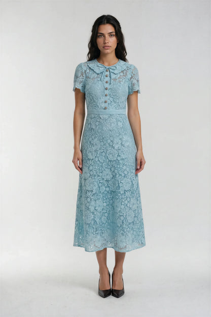 Özel Dantel Detaylı Açık Mavi Elbise