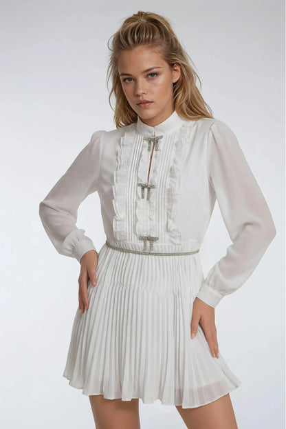 Pileli Şifon Mini Elbise