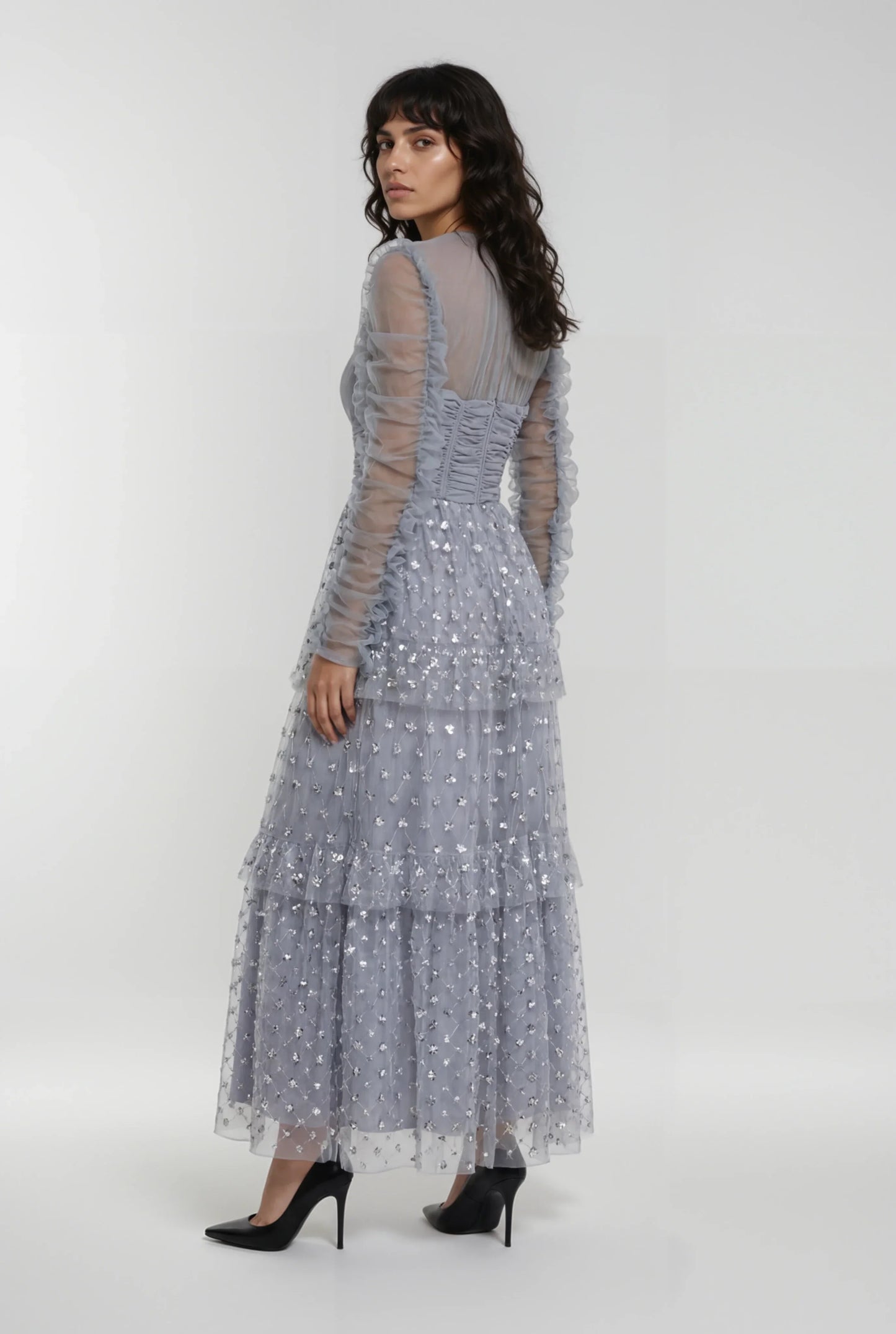 Gümüş Pul İşlemeli Elbise