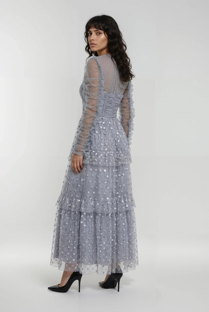 Gümüş Pul İşlemeli Elbise