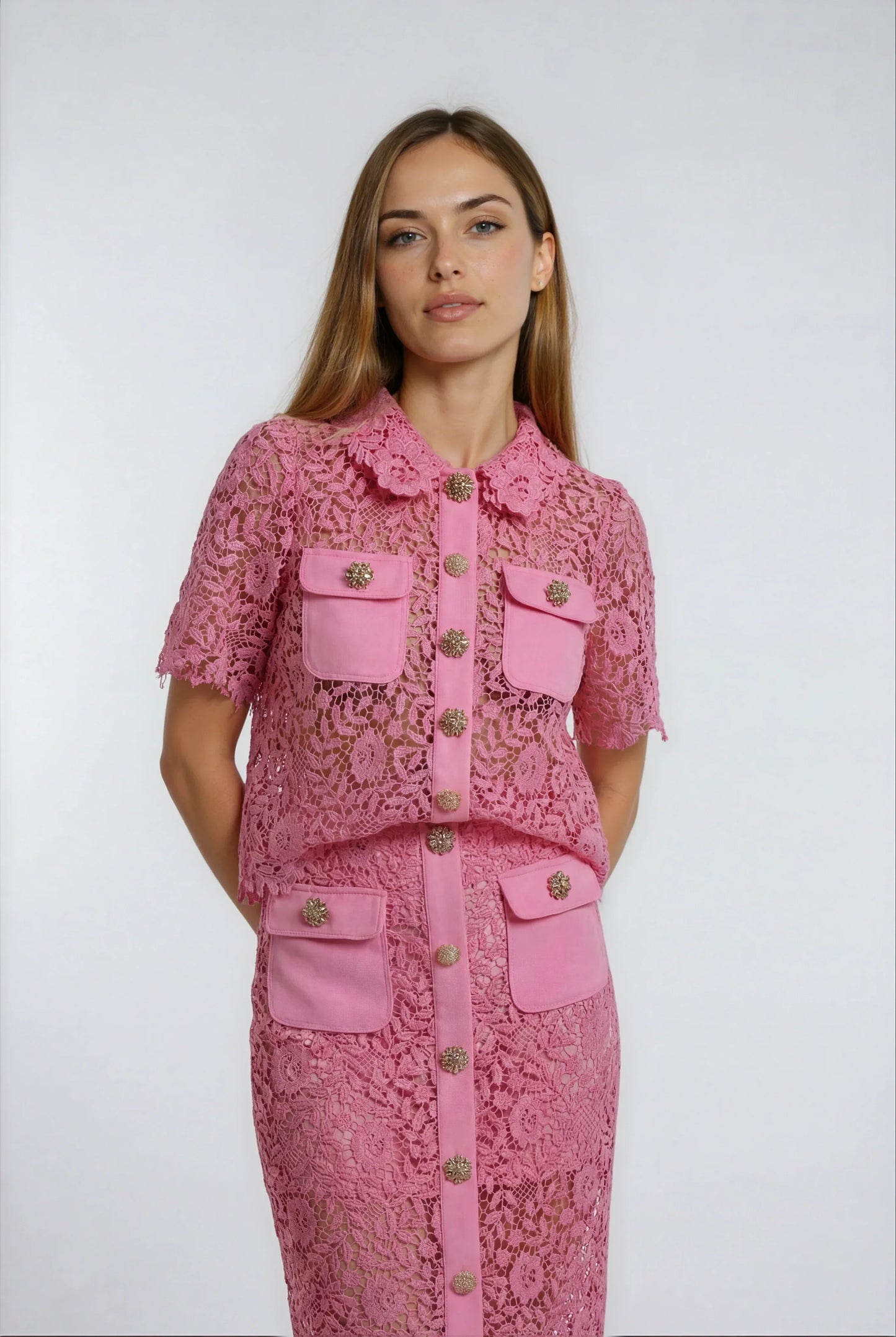 Dantel Süslemeli Pembe Etek