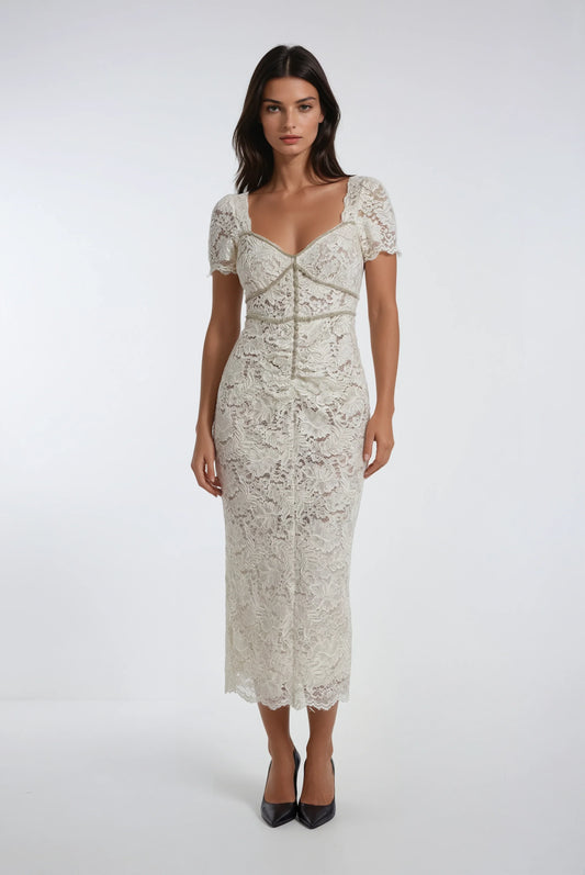 Dantel Detaylı Uzun Elbise