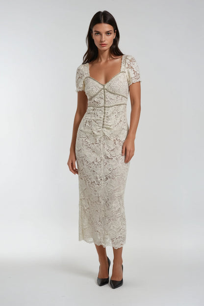 Dantel Detaylı Uzun Elbise