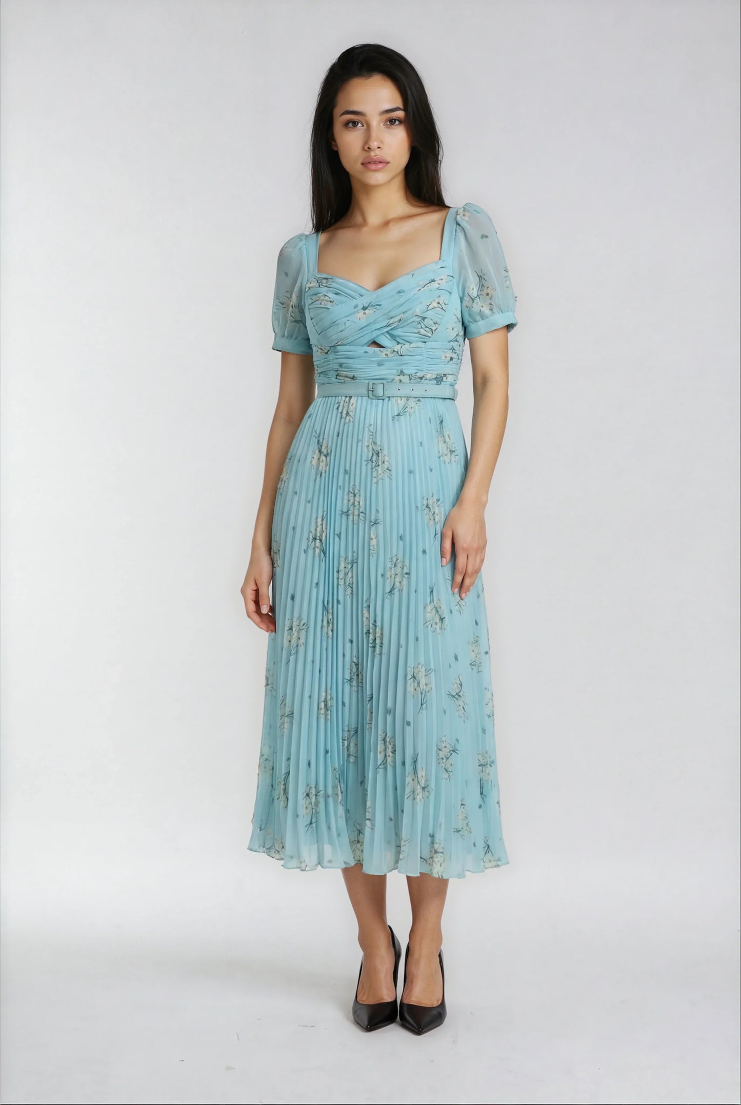 Yeşil Baskılı Şifon Elbise